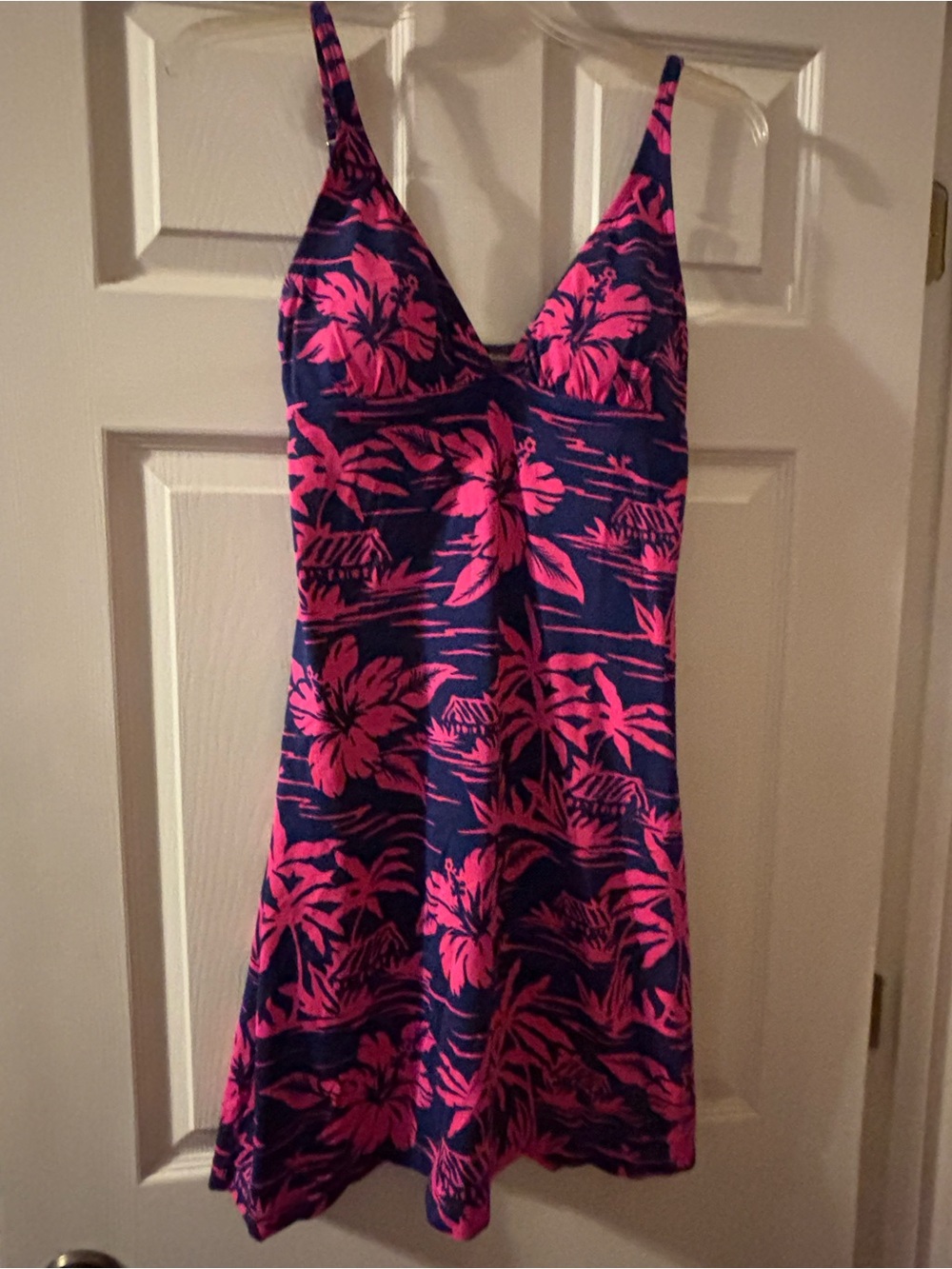 Womens Tommy Bahama Navy and Pink One-Piece Swim Dress/ Cover Up Florals